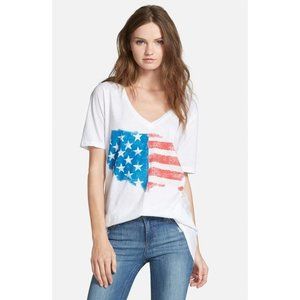 CHASER LA Burnout AMERICAN FLAG V-Neck White TEE SHIRT Top  L